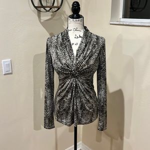 Alexandra Rosati M Leopard Print Ruched V-neck Shirt with Black Rhinestone